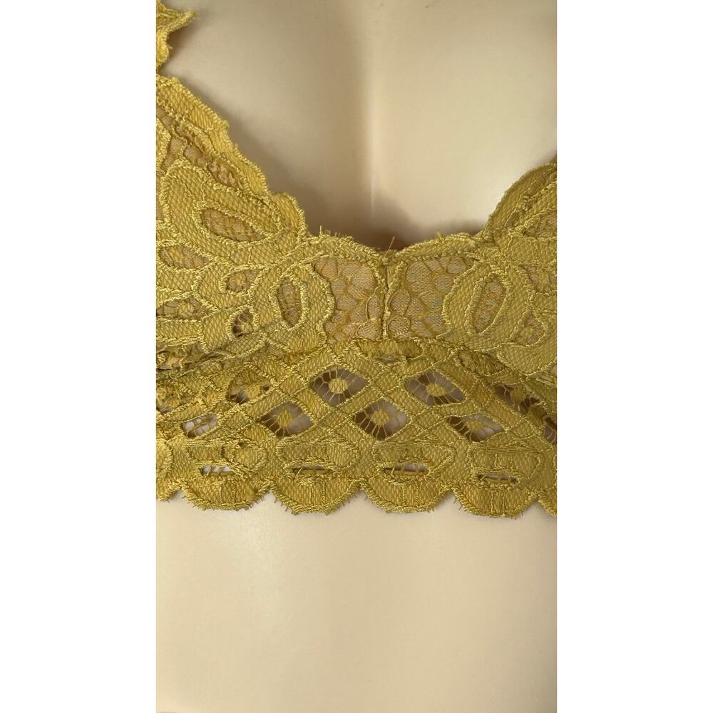 Anna Grace Lace Bralette Mustard Yellow Crochet Strappy Boho Festival Medium